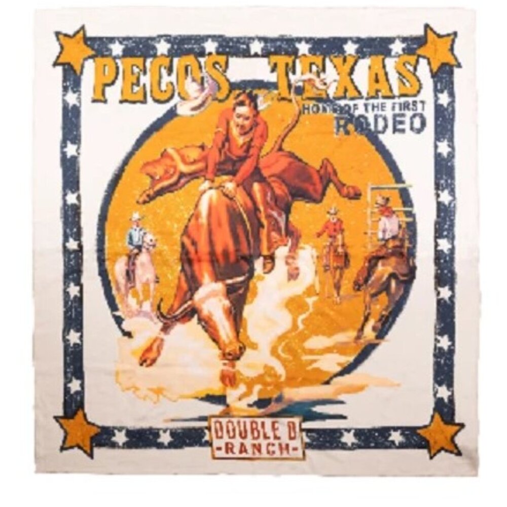 Double D Ranch Pecos Rodeo Scarf-Silk-Cowgirl on Buckin' Bull Print-36"X36"